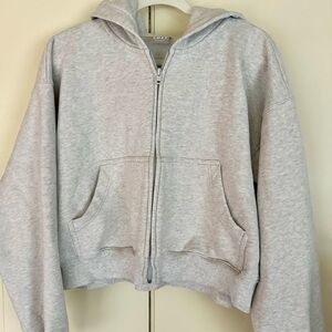 Aritzia TNA Cozy Fleece Boxy Boyfriend Zip Hoodie in Chrome Heather size L